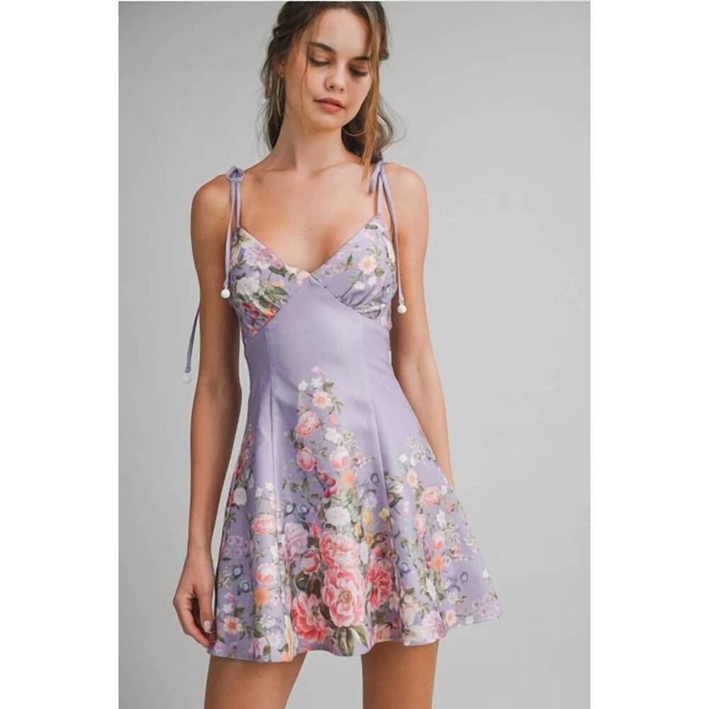 NEW ENDLESS BLU. floral weekend mini dress in lavender